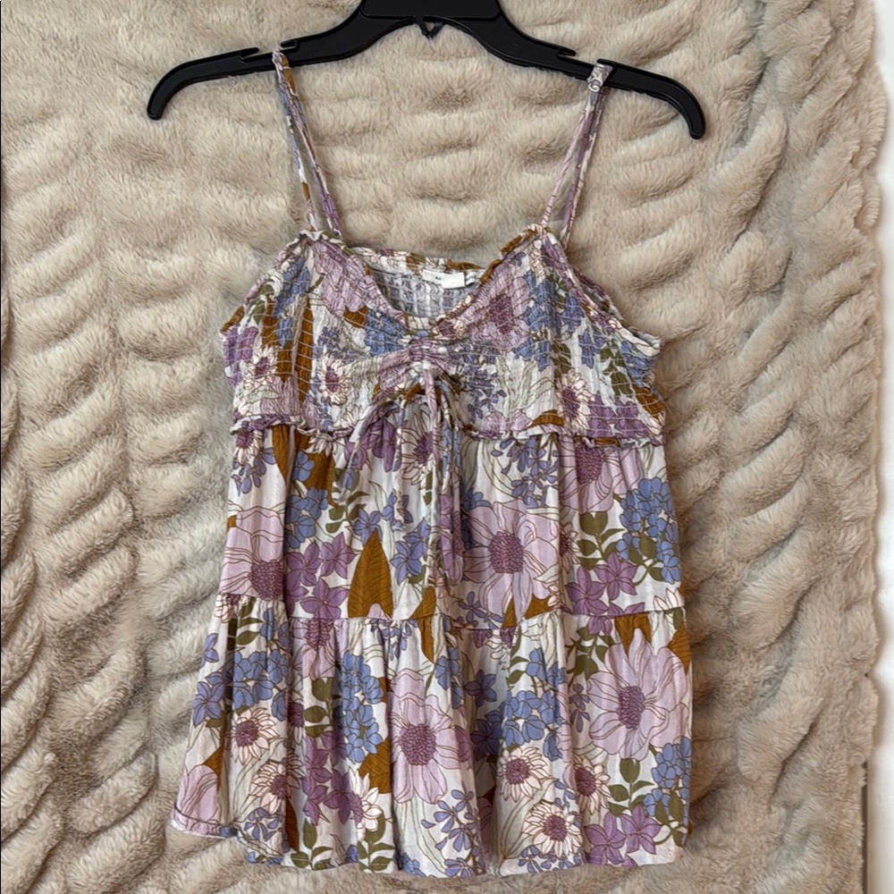 AMERICAN EAGLE Sleeveless Camisole with Smocked Ruffles and Tie Front